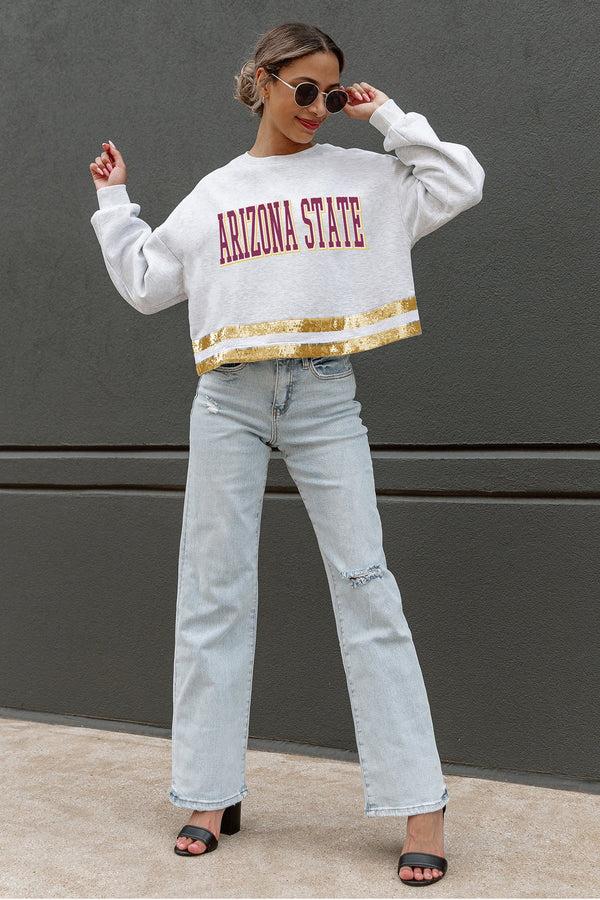 Gameday Couture ARIZONA STATE SUN DEVILS PASS THE SHINE SEQUIN TRIM MID-CROP SWEATSHIRT