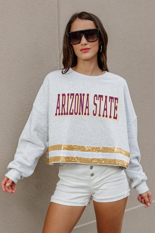 Gameday Couture ARIZONA STATE SUN DEVILS PASS THE SHINE SEQUIN TRIM MID-CROP SWEATSHIRT