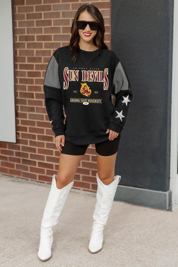 Gameday Couture ARIZONA STATE SUN DEVILS SHINING SPIRIT CREWNECK FLEECE WITH JERSEY MESH CONTRAST SHOULDER SWEATSHIRT