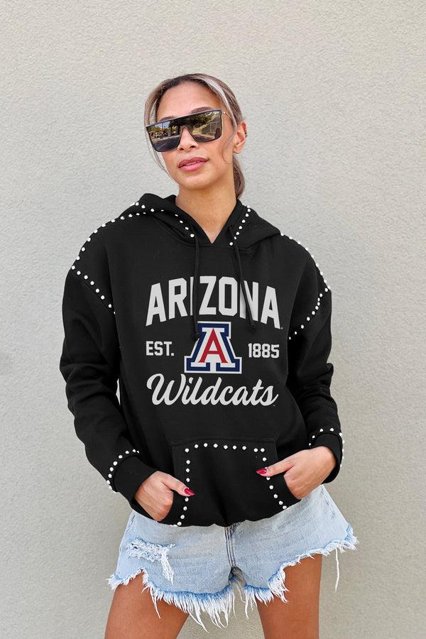 gameday couture ARIZONA WILDCATS HERE FOR IT STUDDED DETAIL FLEECE FRONT POCKET HOODIE