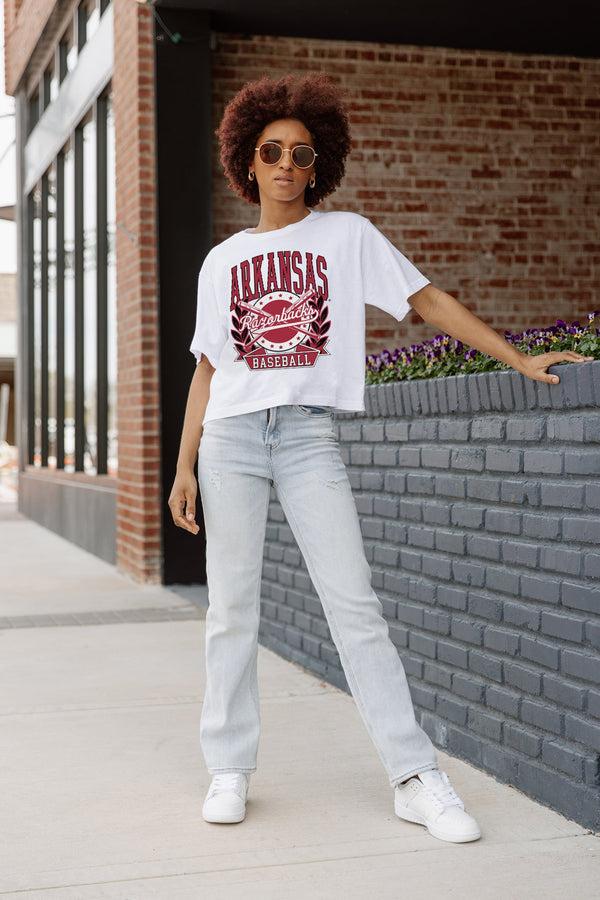 gameday couture ARKANSAS RAZORBACKS BASES LOADED BOXY FIT WOMEN'S CROP TEE