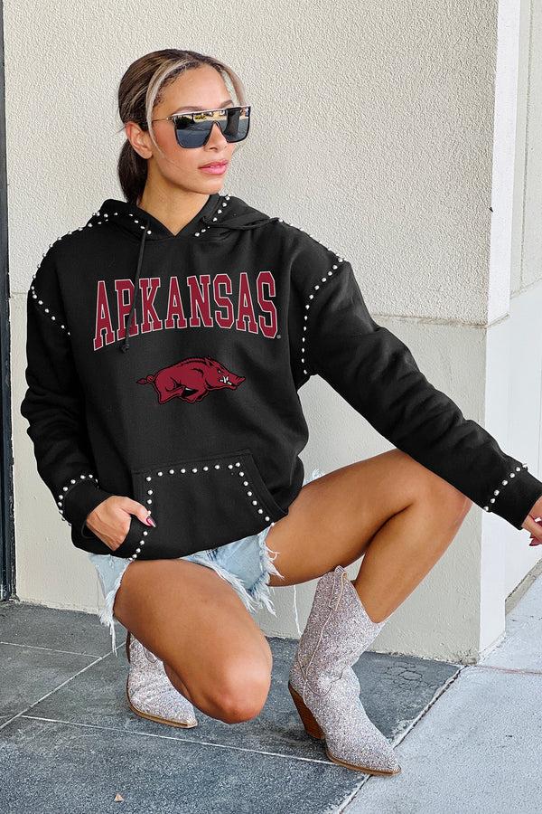 gameday couture ARKANSAS RAZORBACKS BELLE OF THE BALL STUDDED DETAIL FLEECE FRONT POCKET HOODIE