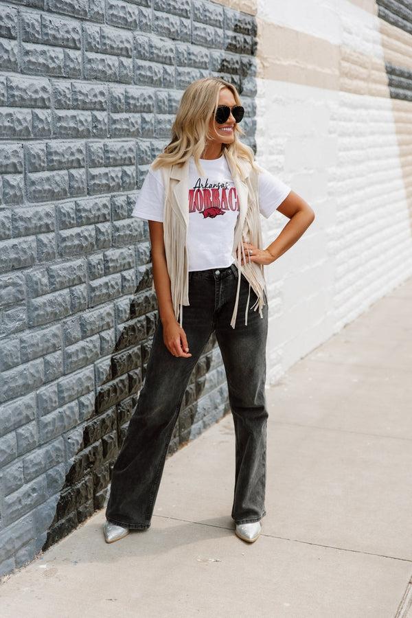 gameday couture ARKANSAS RAZORBACKS GO THE DISTANCE CLASSIC CROP TEE