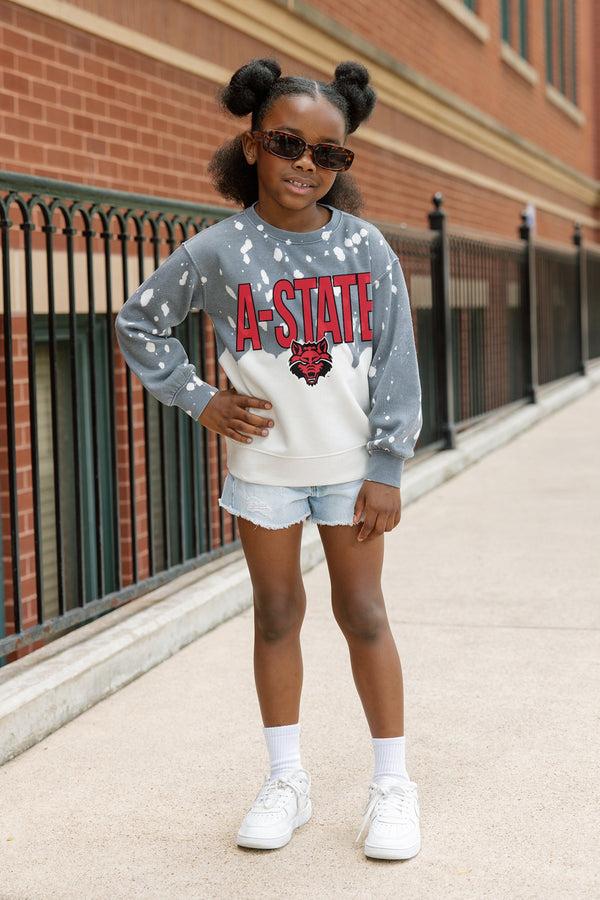 gameday couture ARKANSAS STATE RED WOLVES CASUAL FAN KIDS FADED WASH CREWNECK PULLOVER