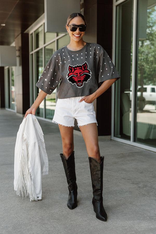 Gameday Couture ARKANSAS STATE RED WOLVES Making Moves Rhinestone Crop Tee With Yoke