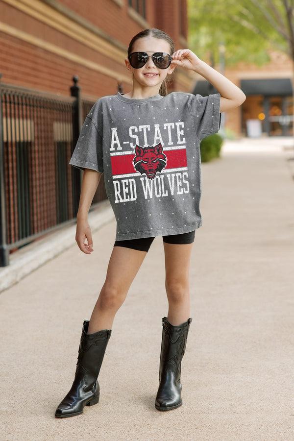 Gameday Couture ARKANSAS STATE RED WOLVES ON THE BALL KIDS MINI RHINESTONE OVERSIZED TEE