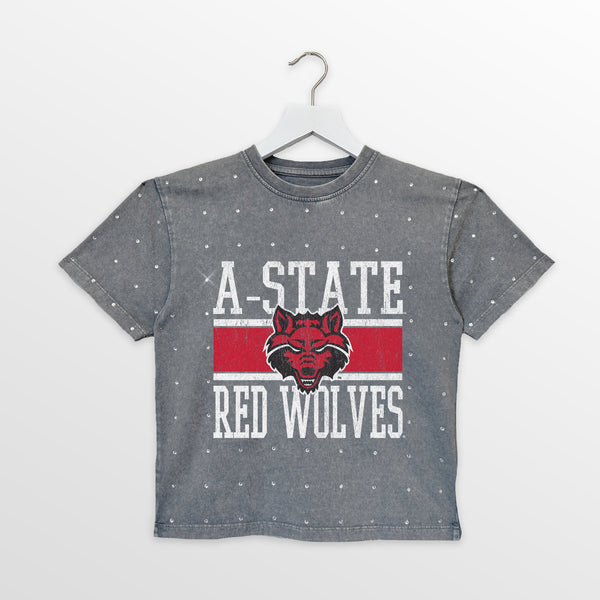 Gameday Couture ARKANSAS STATE RED WOLVES ON THE BALL KIDS MINI RHINESTONE OVERSIZED TEE
