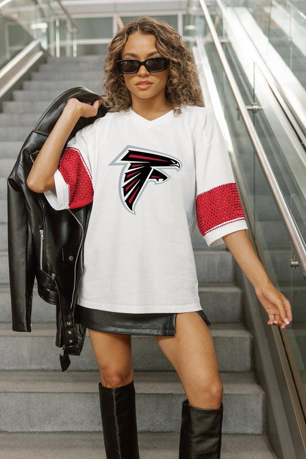 Gameday Couture ATLANTA FALCONS DOMINANCE RHINESTONE STRIPE VARSITY TEE