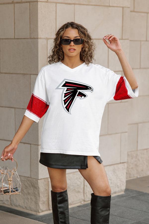 Gameday Couture ATLANTA FALCONS DOMINANCE RHINESTONE STRIPE VARSITY TEE
