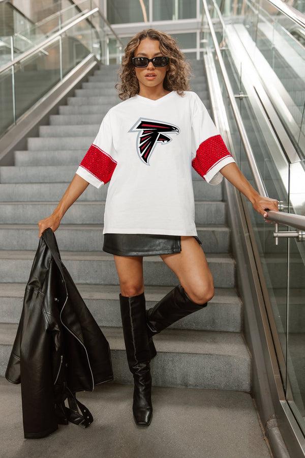gameday couture ATLANTA FALCONS DOMINANCE RHINESTONE STRIPE VARSITY TEE gameday couture ATLANTA FALCONS DOMINANCE RHINESTONE STRIPE VARSITY TEE