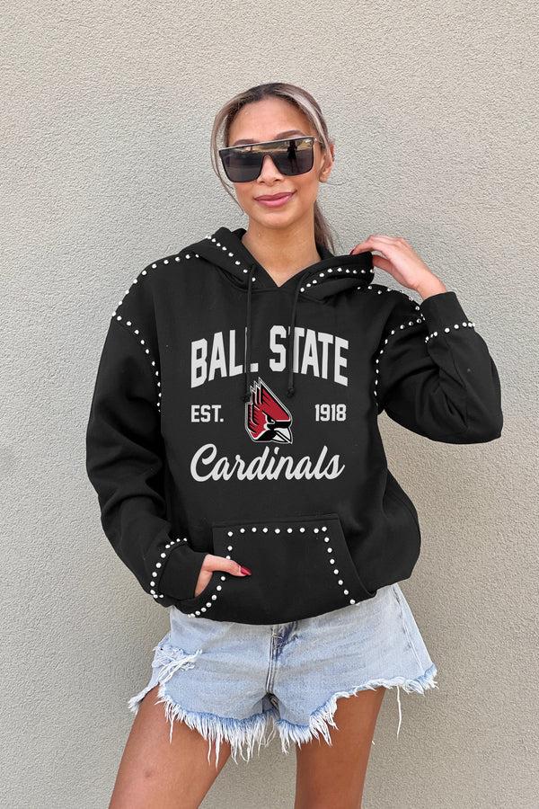 Gameday Couture BALL STATE CARDINALS Here For It Studded-Detail Fleece Hoodie