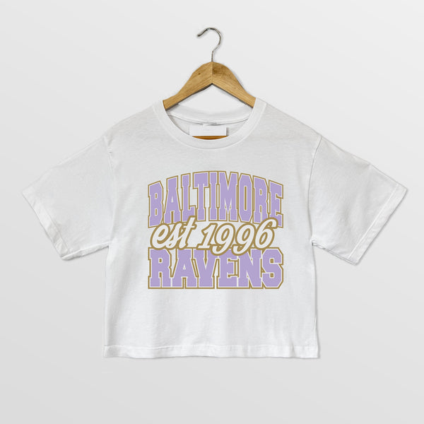 gameday couture BALTIMORE RAVENS DEEP ROOTS BOXY FIT CROPPED TEE