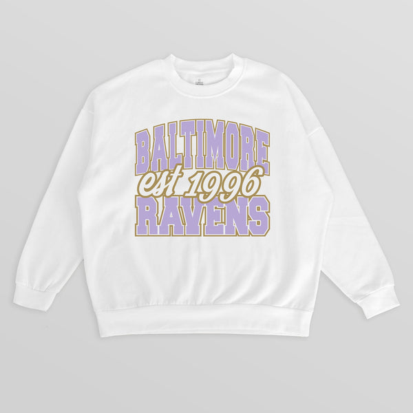 gameday couture BALTIMORE RAVENS FADED FORMATION PREMIUM FLEECE CREWNECK PULLOVER