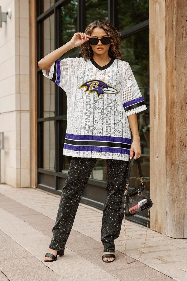 Gameday Couture BALTIMORE RAVENS HIGH NOTE LACE FASHION TOP