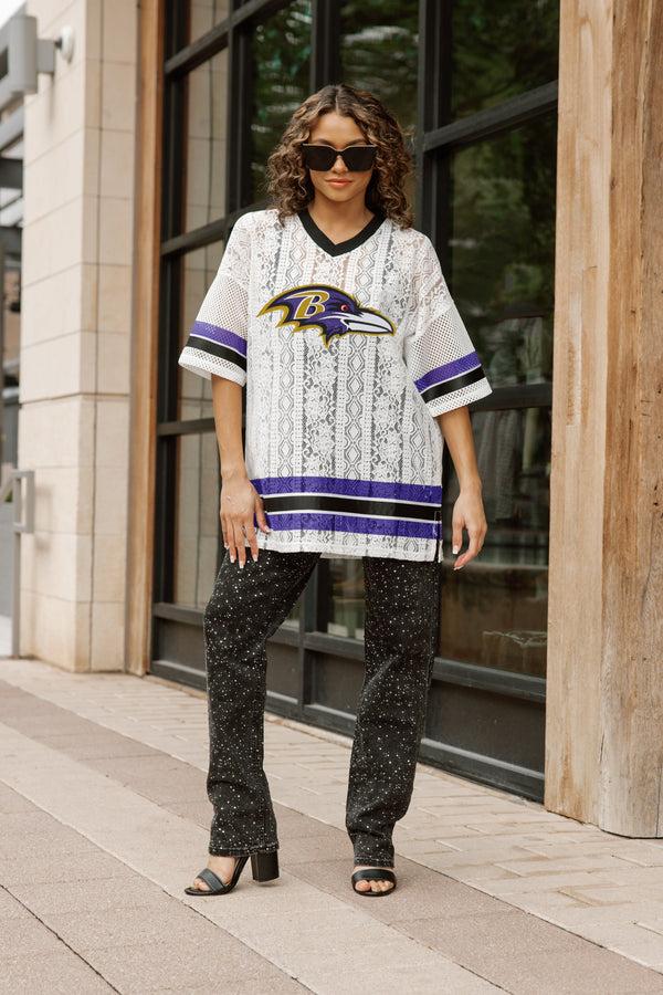 gameday couture BALTIMORE RAVENS HIGH NOTE LACE FASHION TOP