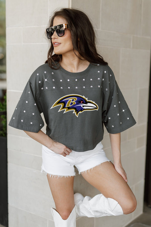 Gameday Couture BALTIMORE RAVENS Making Moves Rhinestone Crop Tee With Yoke