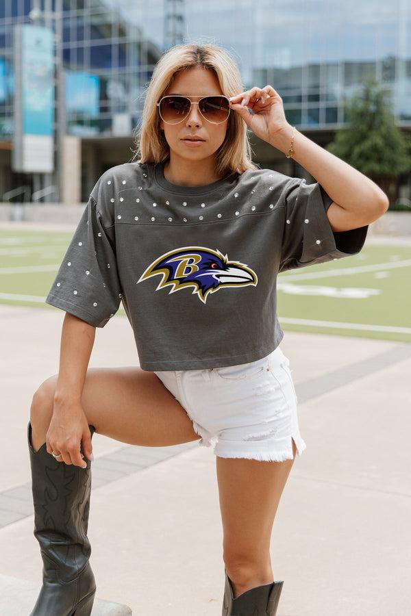 gameday couture BALTIMORE RAVENS Making Moves Rhinestone Crop Tee With Yoke