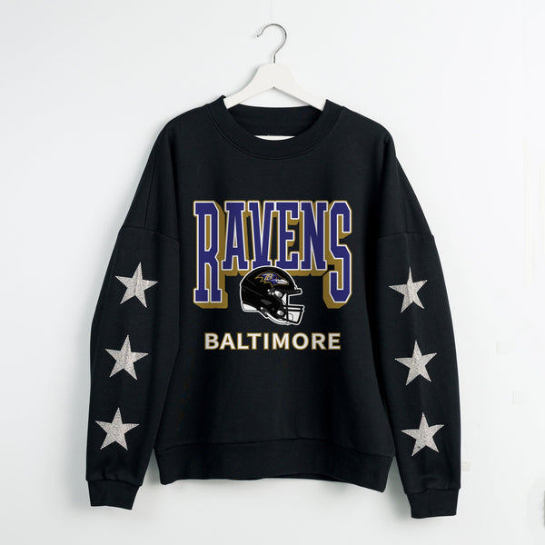gameday couture BALTIMORE RAVENS PURE VICTORY STAR EMBELLISHED CREW SWEATSHIRT