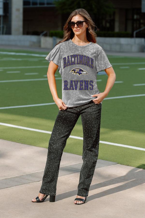 Gameday Couture BALTIMORE RAVENS VICTORY MODE FLUTTER SLEEVE TEE IN GREY