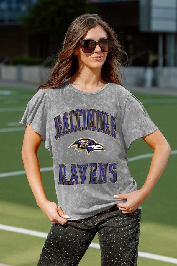 gameday couture BALTIMORE RAVENS VICTORY MODE FLUTTER SLEEVE TEE IN GREY