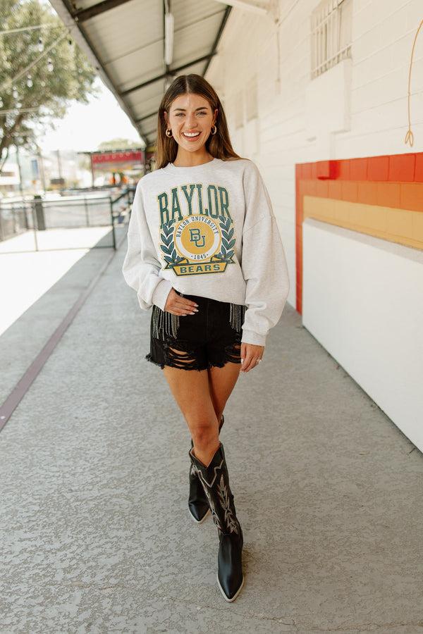 gameday couture BAYLOR BEARS Go Fight Win Drop-Shoulder Crew Pullover By Madi Prewett Troutt