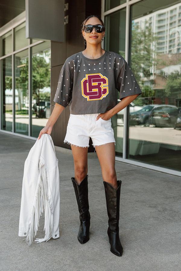 Gameday Couture BETHUNE-COOKMAN WILDCATS Making Moves Rhinestone Crop Tee With Yoke