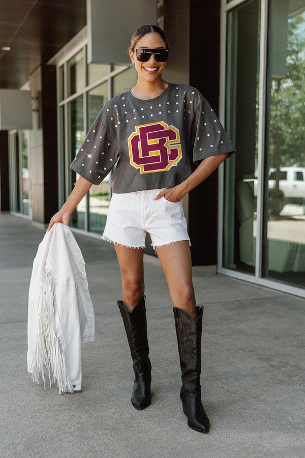 Gameday Couture BETHUNE-COOKMAN WILDCATS Making Moves Rhinestone Crop Tee With Yoke