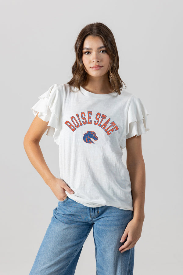 gameday couture BOISE STATE BRONCOS All In To Win Flutter Crewneck Top
