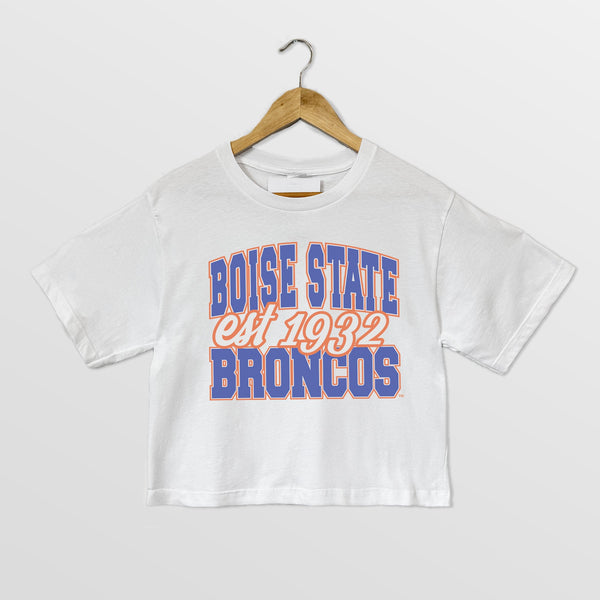 gameday couture BOISE STATE BRONCOS DEEP ROOTS BOXY FIT WOMEN'S CROPPED TEE