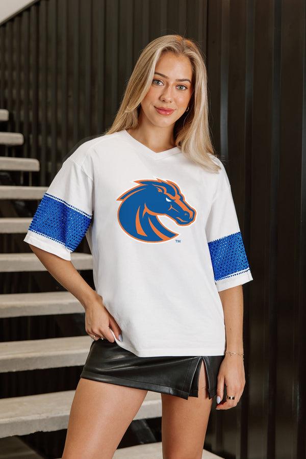 gameday couture BOISE STATE BRONCOS DOMINANCE RHINESTONE STRIPE VARSITY TEE