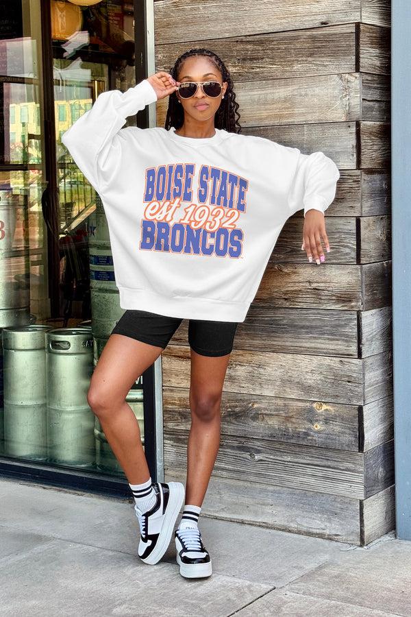 Gameday Couture BOISE STATE BRONCOS FADED FORMATION PREMIUM FLEECE DROP SHOULDER CREWNECK PULLOVER