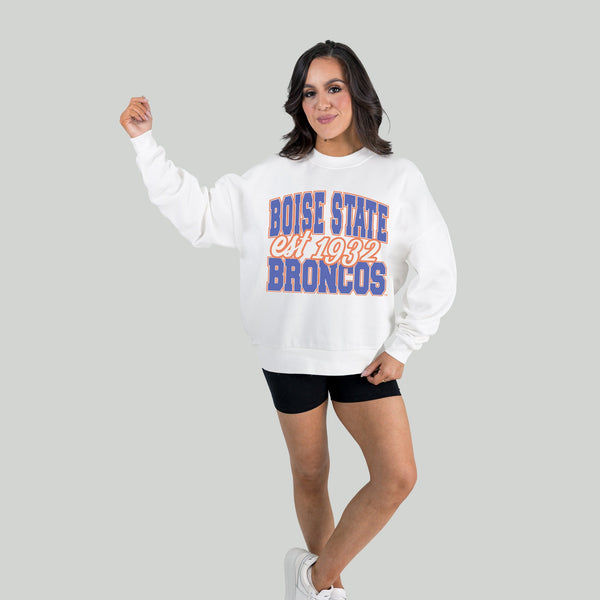 Gameday Couture BOISE STATE BRONCOS FADED FORMATION PREMIUM FLEECE DROP SHOULDER CREWNECK PULLOVER