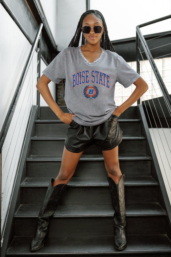 Gameday Couture BOISE STATE BRONCOS ICONIC EDGE RHINESTONE TRIM V-NECK TEE