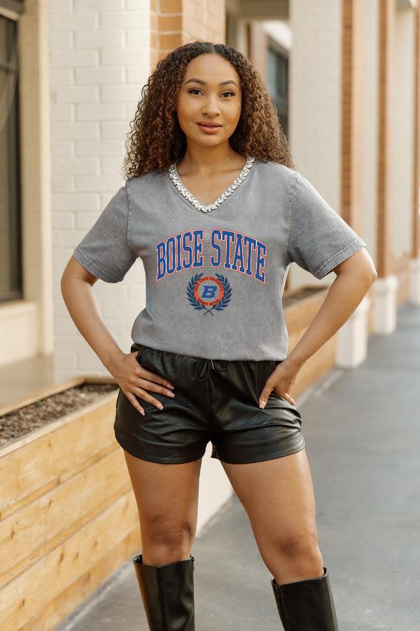 Gameday Couture BOISE STATE BRONCOS ICONIC EDGE RHINESTONE TRIM V-NECK TEE