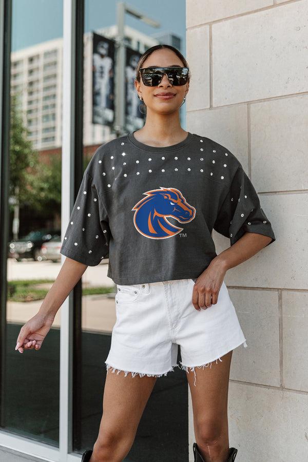 Gameday Couture BOISE STATE BRONCOS Making Moves Rhinestone Crop Tee With Yoke