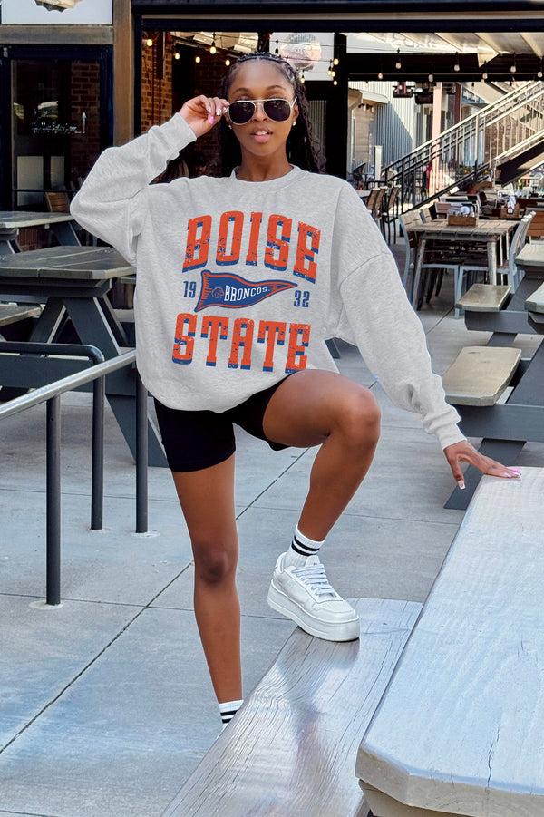 Gameday Couture BOISE STATE BRONCOS PENNANT PRIDE PREMIUM FLEECE DROP SHOULDER CREWNECK PULLOVER