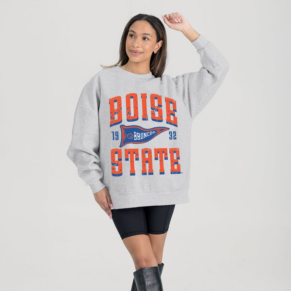 Gameday Couture BOISE STATE BRONCOS PENNANT PRIDE PREMIUM FLEECE DROP SHOULDER CREWNECK PULLOVER