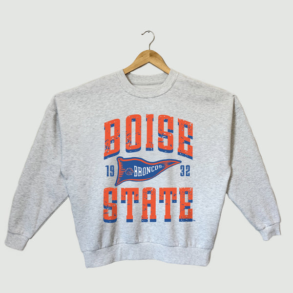 gameday couture BOISE STATE BRONCOS PENNANT PRIDE PREMIUM FLEECE DROP SHOULDER CREWNECK PULLOVER