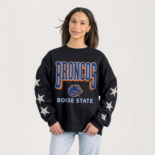 Gameday Couture BOISE STATE BRONCOS PURE VICTORY EMBELLISHED STAR SLEEVE CREWNECK PULLOVER
