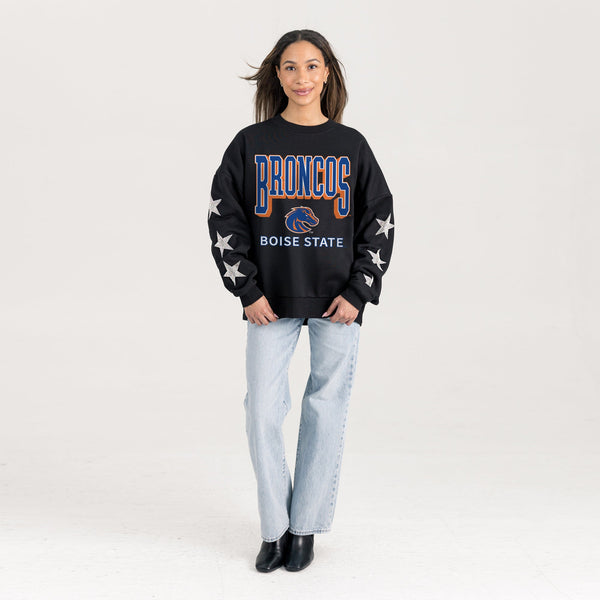 Gameday Couture BOISE STATE BRONCOS PURE VICTORY EMBELLISHED STAR SLEEVE CREWNECK PULLOVER