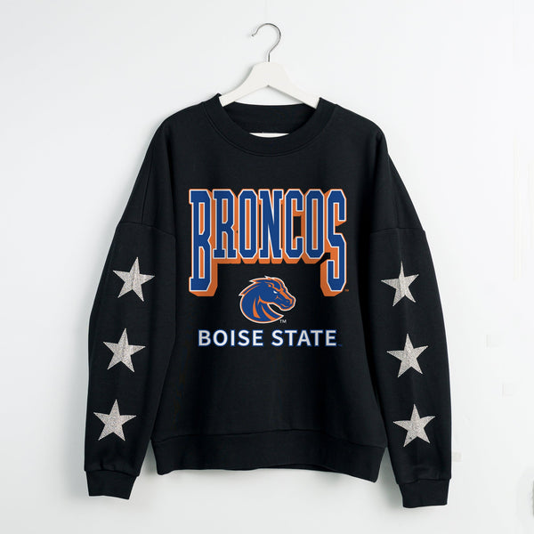 gameday couture BOISE STATE BRONCOS PURE VICTORY EMBELLISHED STAR SLEEVE CREWNECK PULLOVER