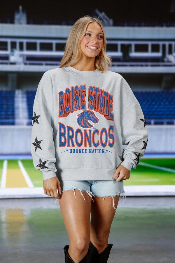 Gameday Couture BOISE STATE BRONCOS RESILIENCE STAR EMBELLISHED CREW SWEATSHIRT