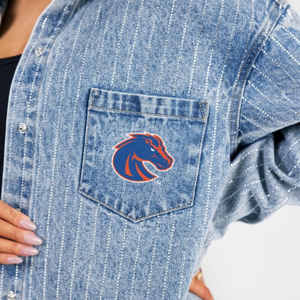 Gameday Couture BOISE STATE BRONCOS STYLE'S THE LIMIT MICRO-RHINESTONE DENIM OVERSHIRT