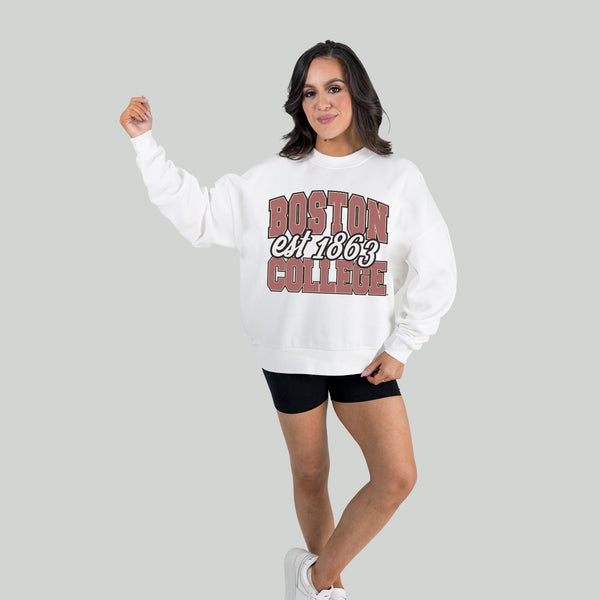 Gameday Couture BOSTON COLLEGE EAGLES FADED FORMATION PREMIUM FLEECE DROP SHOULDER CREWNECK PULLOVER