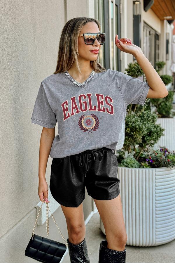 Gameday Couture BOSTON COLLEGE EAGLES ICONIC EDGE RHINESTONE TRIM V-NECK TEE