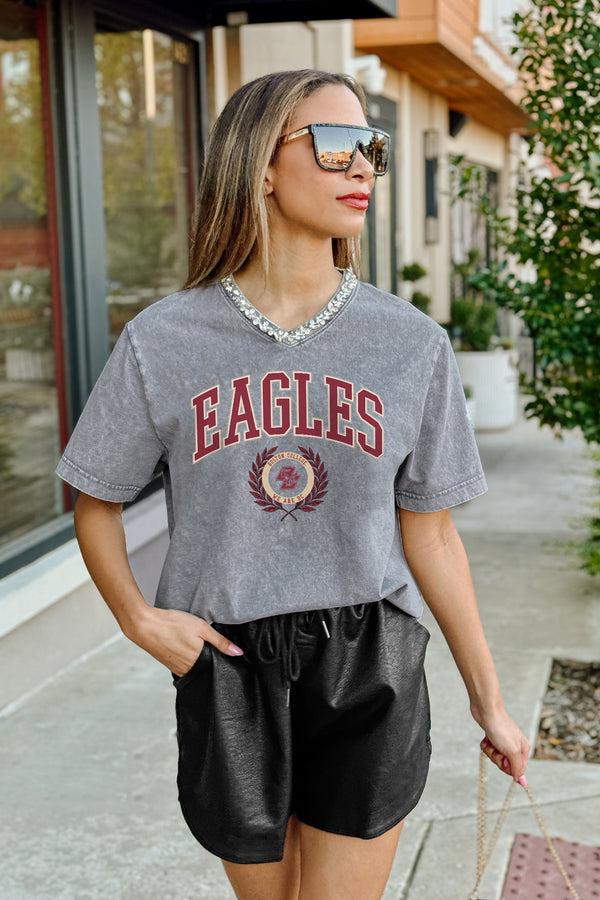 gameday couture BOSTON COLLEGE EAGLES ICONIC EDGE RHINESTONE TRIM V-NECK TEE