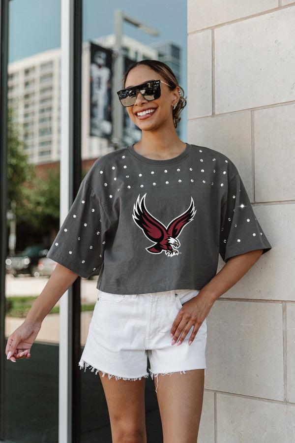 gameday couture BOSTON COLLEGE EAGLES Making Moves Rhinestone Crop Tee With Yoke