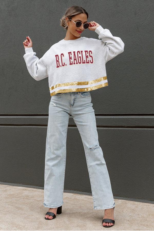 Gameday Couture BOSTON COLLEGE EAGLES Pass The Shine Sequin Trim Mid-Crop Sweatshirt