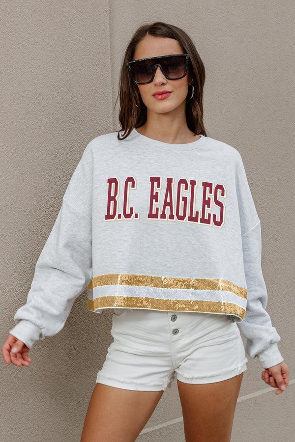 Gameday Couture BOSTON COLLEGE EAGLES Pass The Shine Sequin Trim Mid-Crop Sweatshirt