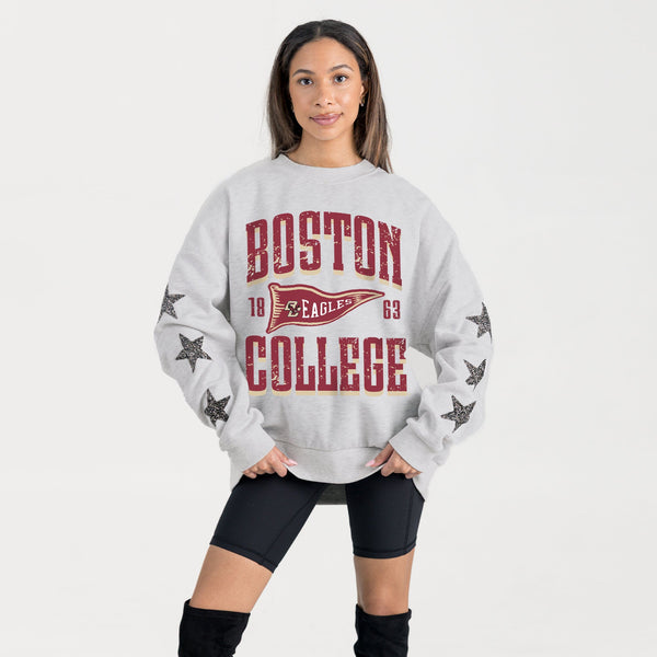 Gameday Couture BOSTON COLLEGE EAGLES PENNANT PRIDE EMBELLISHED STAR SLEEVE CREWNECK PULLOVER